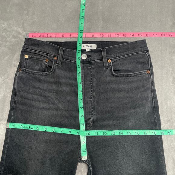 Re/Done Jeans Womens 30 Black 70s Ultra High Rise Stove Pipe Stretch Button Fly - Picture 13 of 15